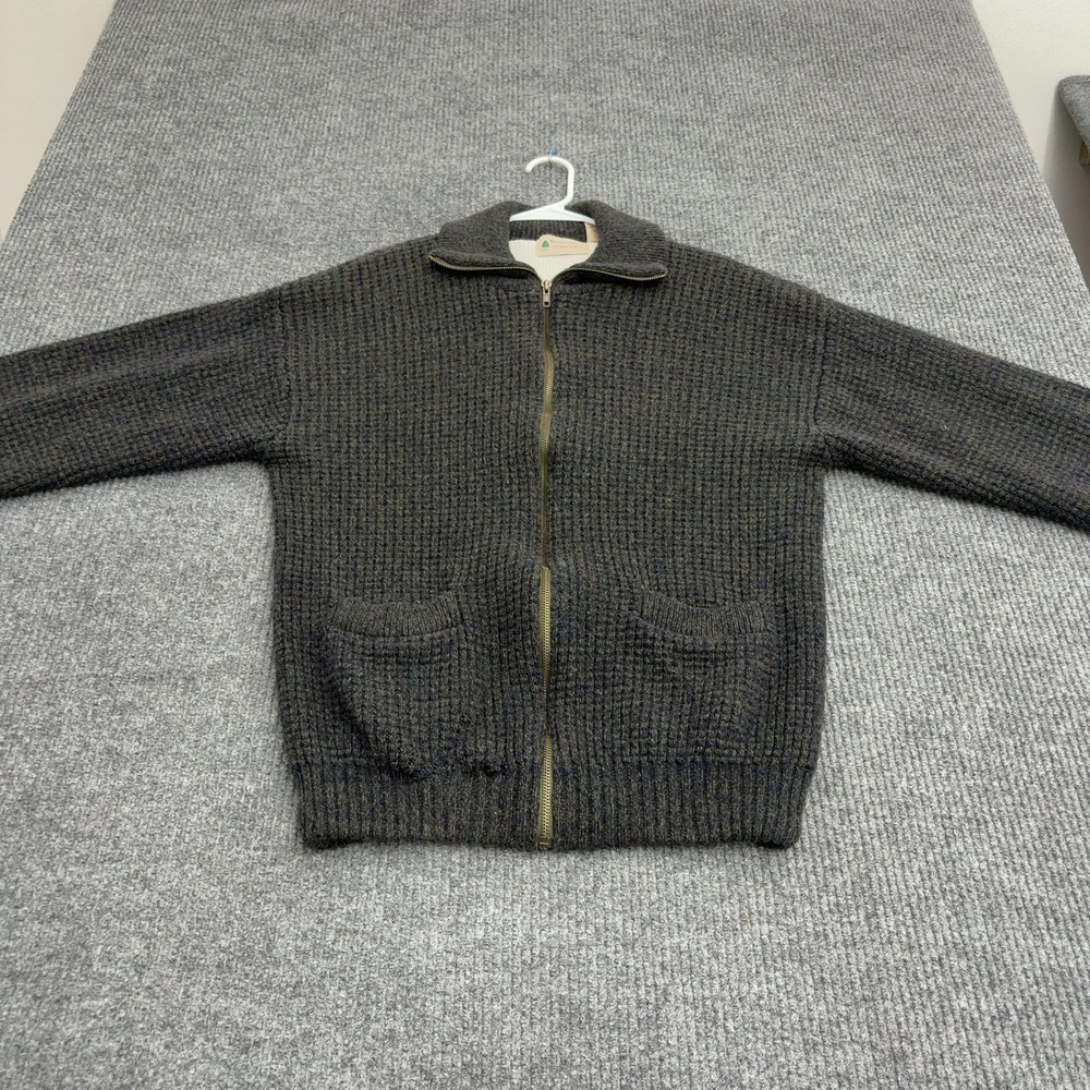 Northwest Territory Sweater Mens L Grey Ramie Wool Full Zip Waffle Knit Vintage
